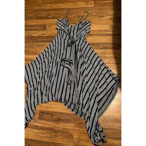 Alya Navy White Striped Maxi Dress M Handkerchief Hem Tie Front Spaghetti Strap